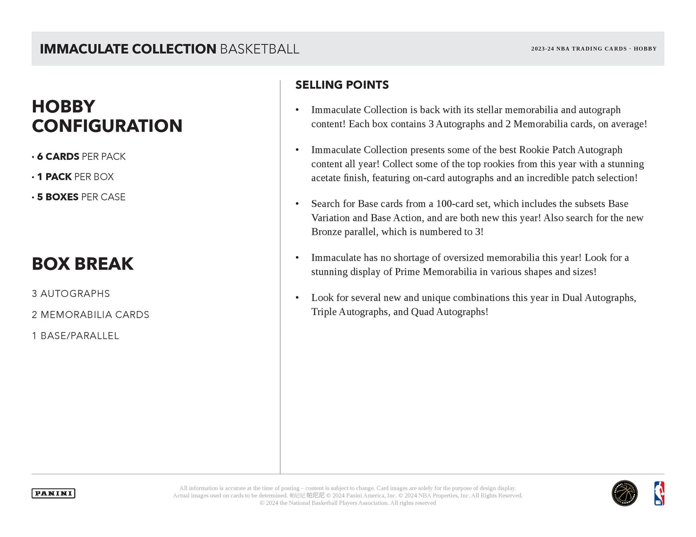 2023-24 Panini Immaculate Basketball Hobby Box