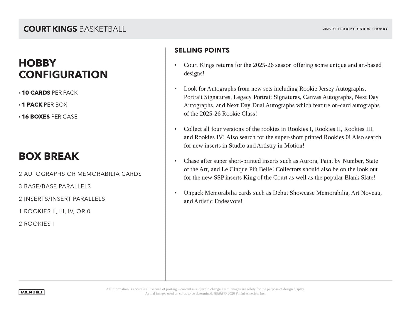2025-26 Panini Court Kings Basketball Hobby Box (Pre Order)