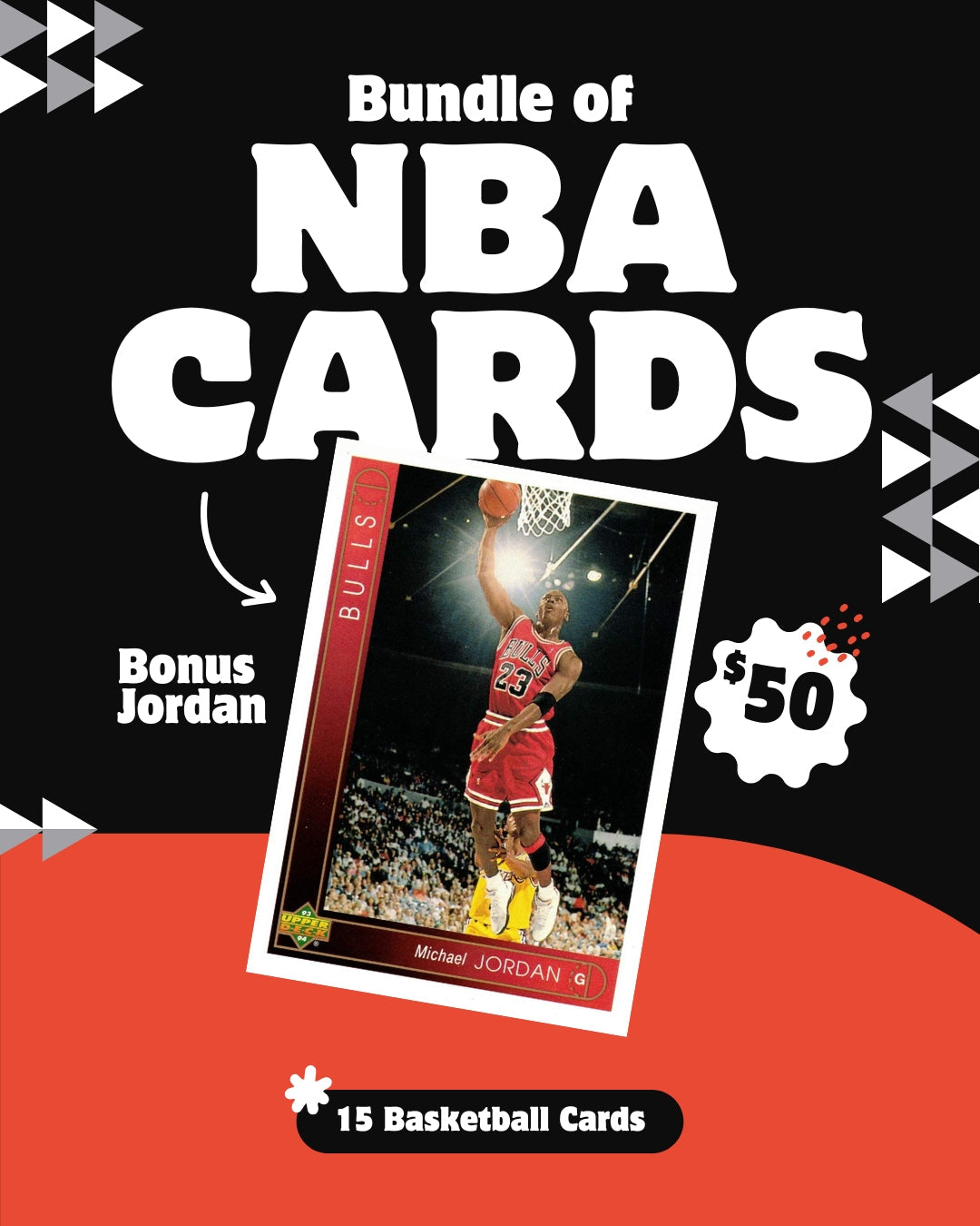Bundle of NBA - 15 Basketball Trading Cards + Bonus Michael Jordan