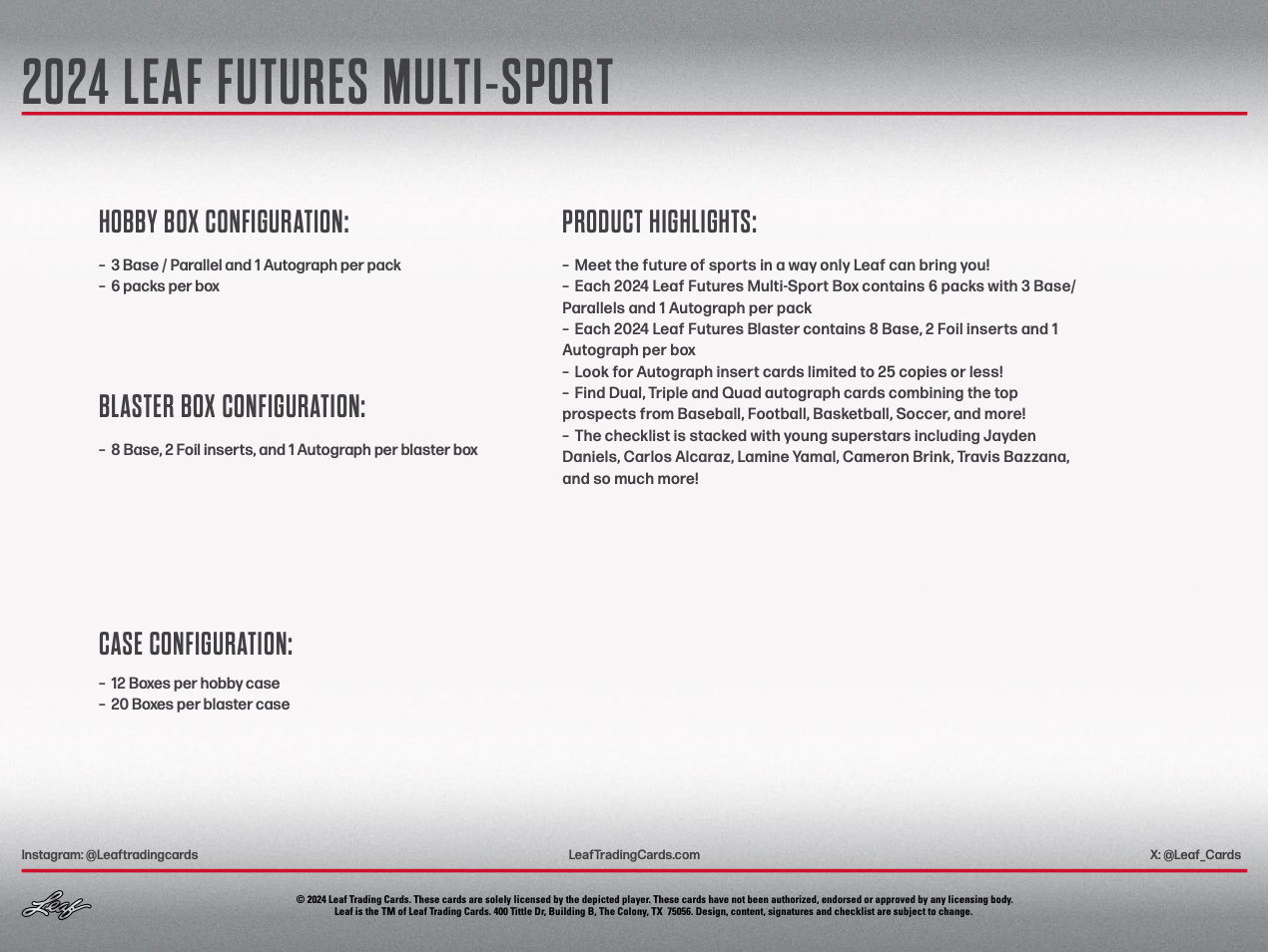 2024 Leaf Futures Multi Sport Hobby Box